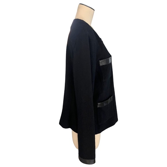 Misses' St. John Tweed-Like Knit Cardigan/Jacket with Leather Trim // Size 14 - Picture 3 of 8